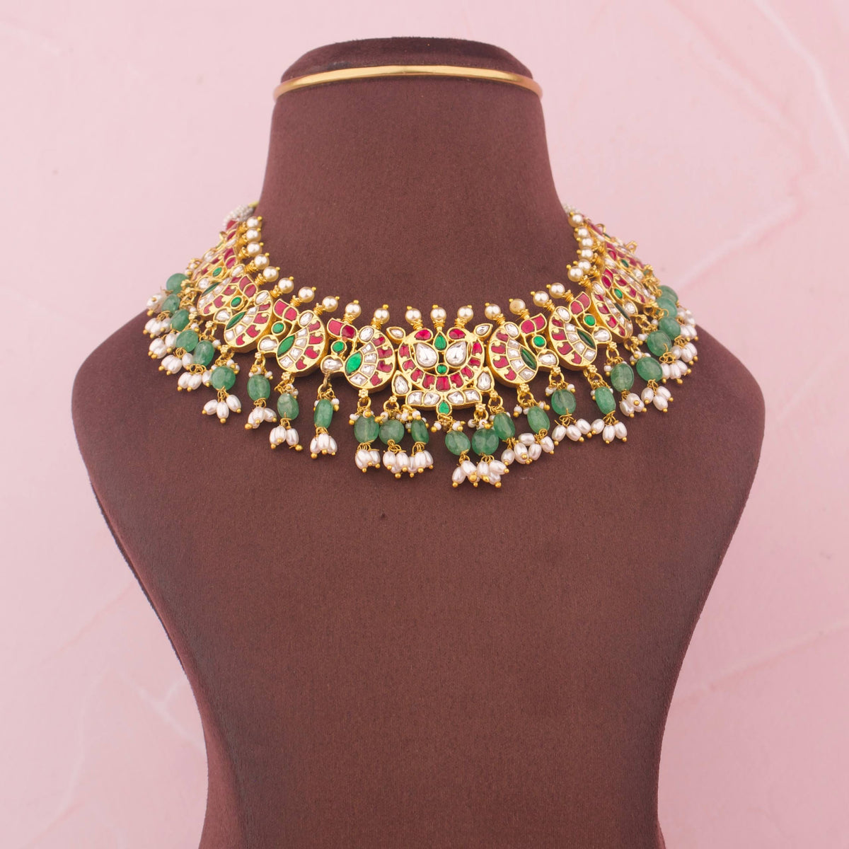 Ethnic Jadau Kundan Necklace With Ricepearl Hangings