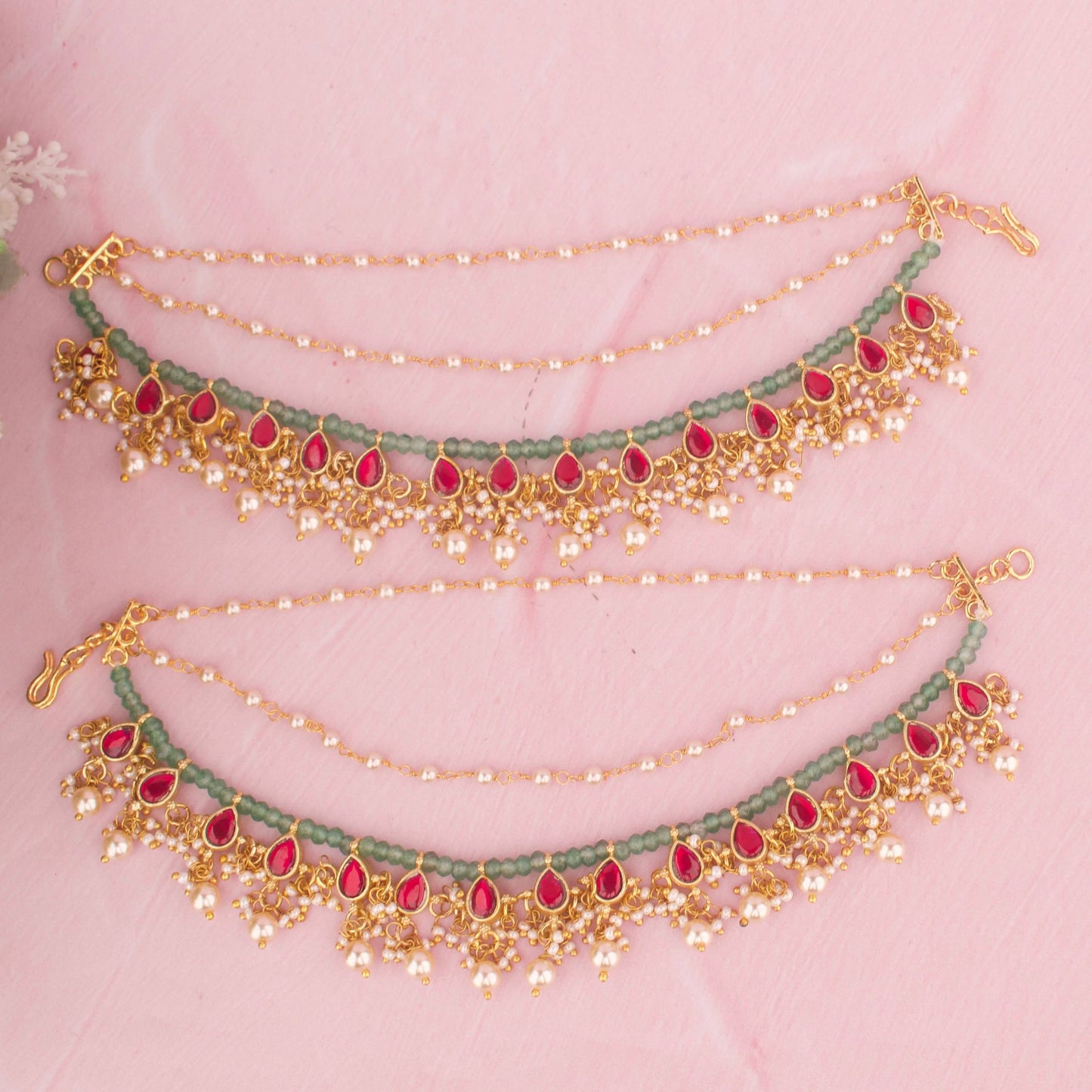 Elegant Jadau Kundan Earchain With Pearl Hangings