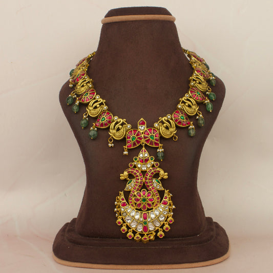 Opulent Kundan Mango Necklace with Emerald & Ruby Accents - DULHAN JEWELS