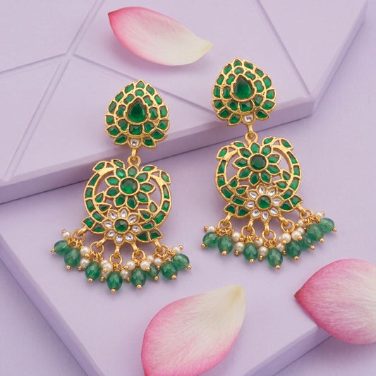 Emerald Fantasy Jadau Kundan Chandbali Earrings