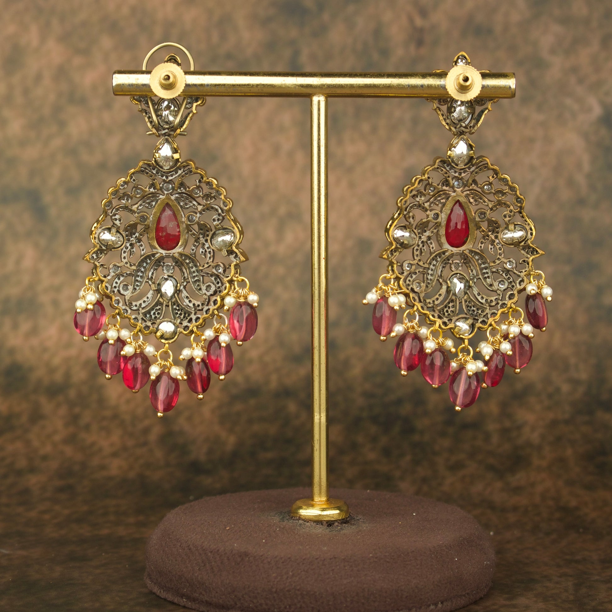 Victorian Zircon Earrings with onyx beads & pearls