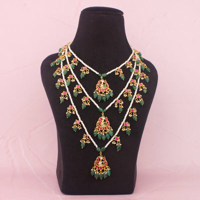Triple Layered Jadau Kundan Haram With Locket