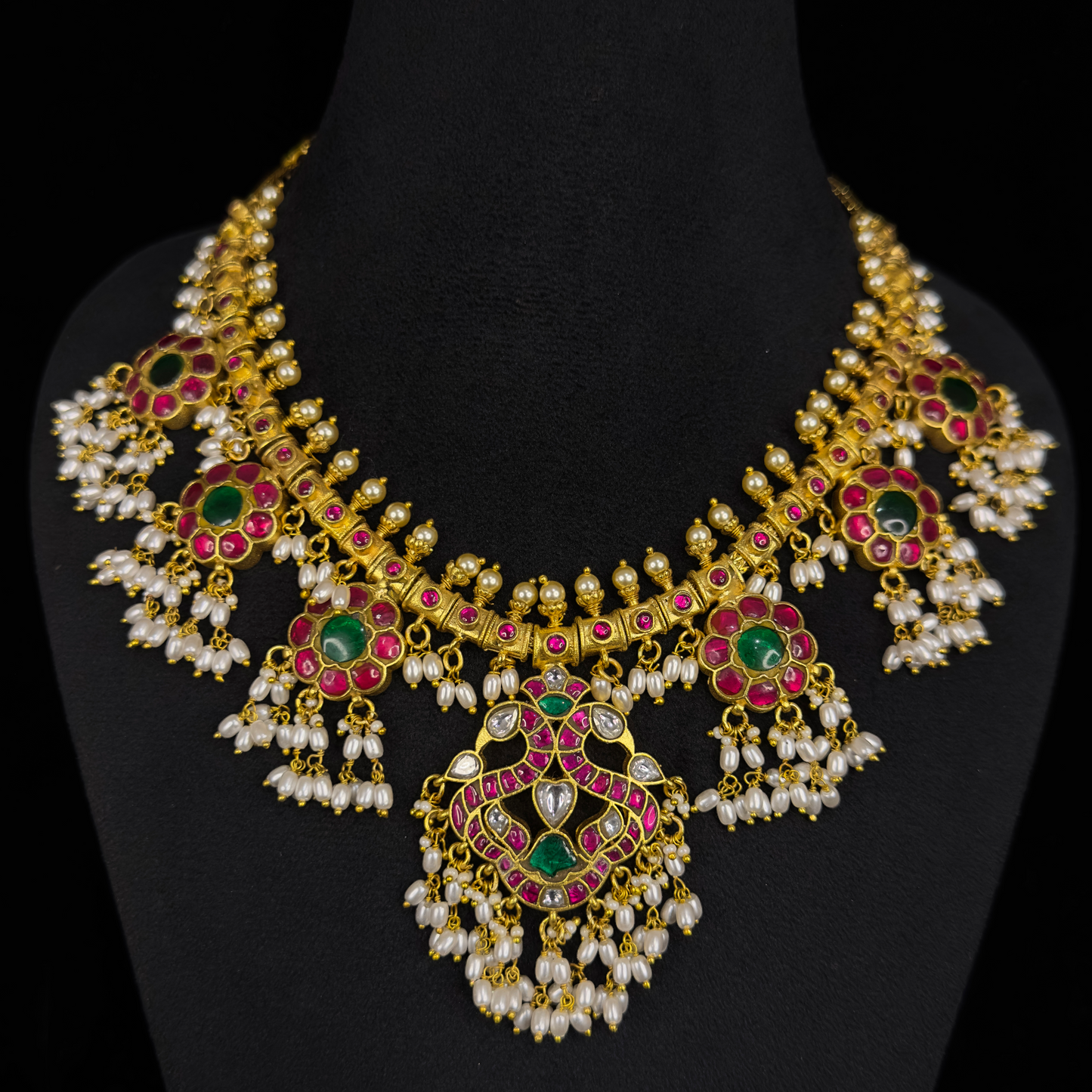 Royal Radiance: Guttapusulu Jadau Kundan Necklace with 22k gold plating. This product belongs to Jadau Kundan jewellery Category