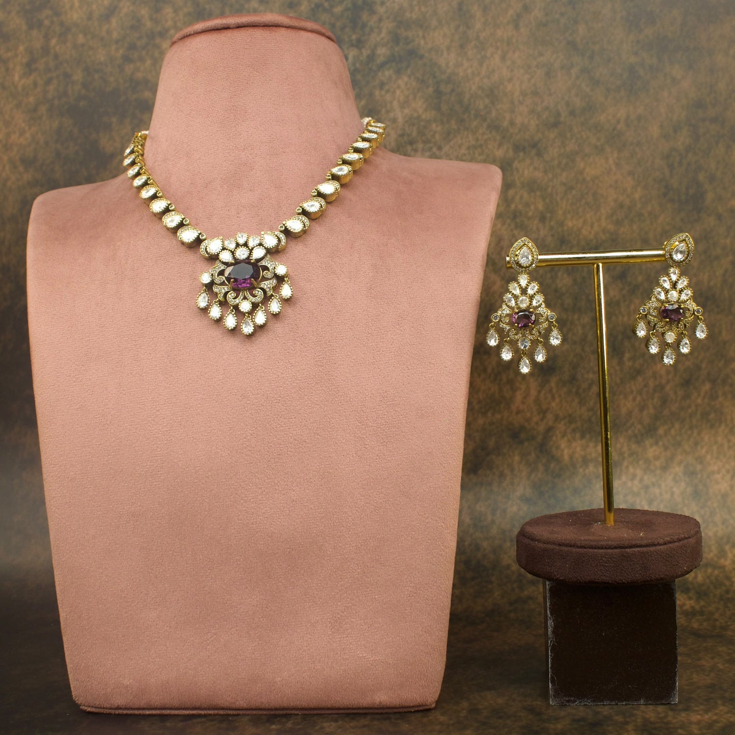 Simple Polki Necklace Set with Victorian Finish