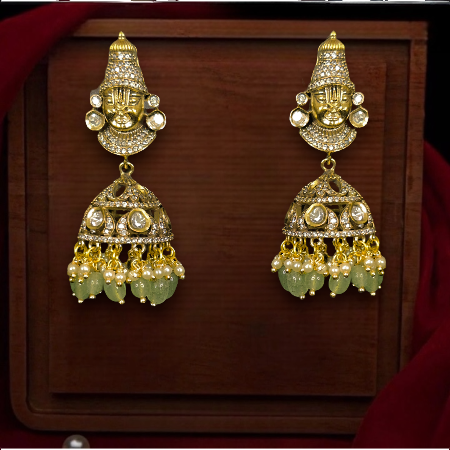 Lord Balaji Victorian Jhumka with Russian Beads. This product comes under victorian jewellery