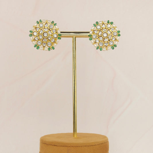 Gorgeous Round Jadau Kundan Stud Earrings with 22k gold plating. This Product belongs to Jadau Kundan jewellery Category