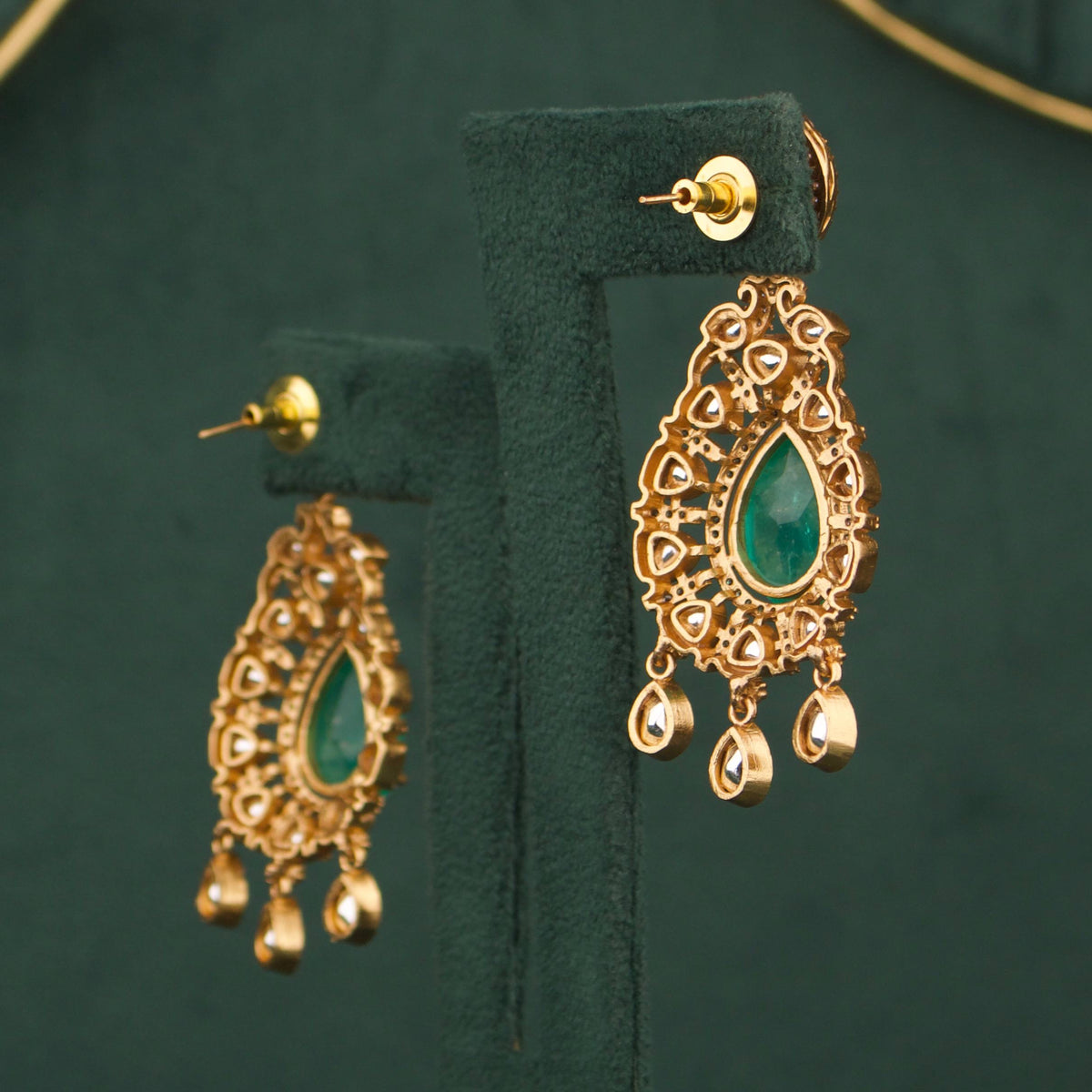 Ethnic Double Layer Victorian Necklace With Matching Earrings Styling Angle View 5 - Dulhan Jewels