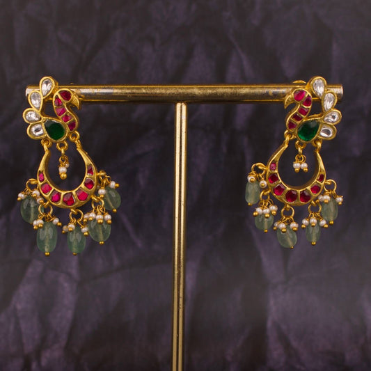 Peacock Studded Jadau Kundan Chandbali Earrings