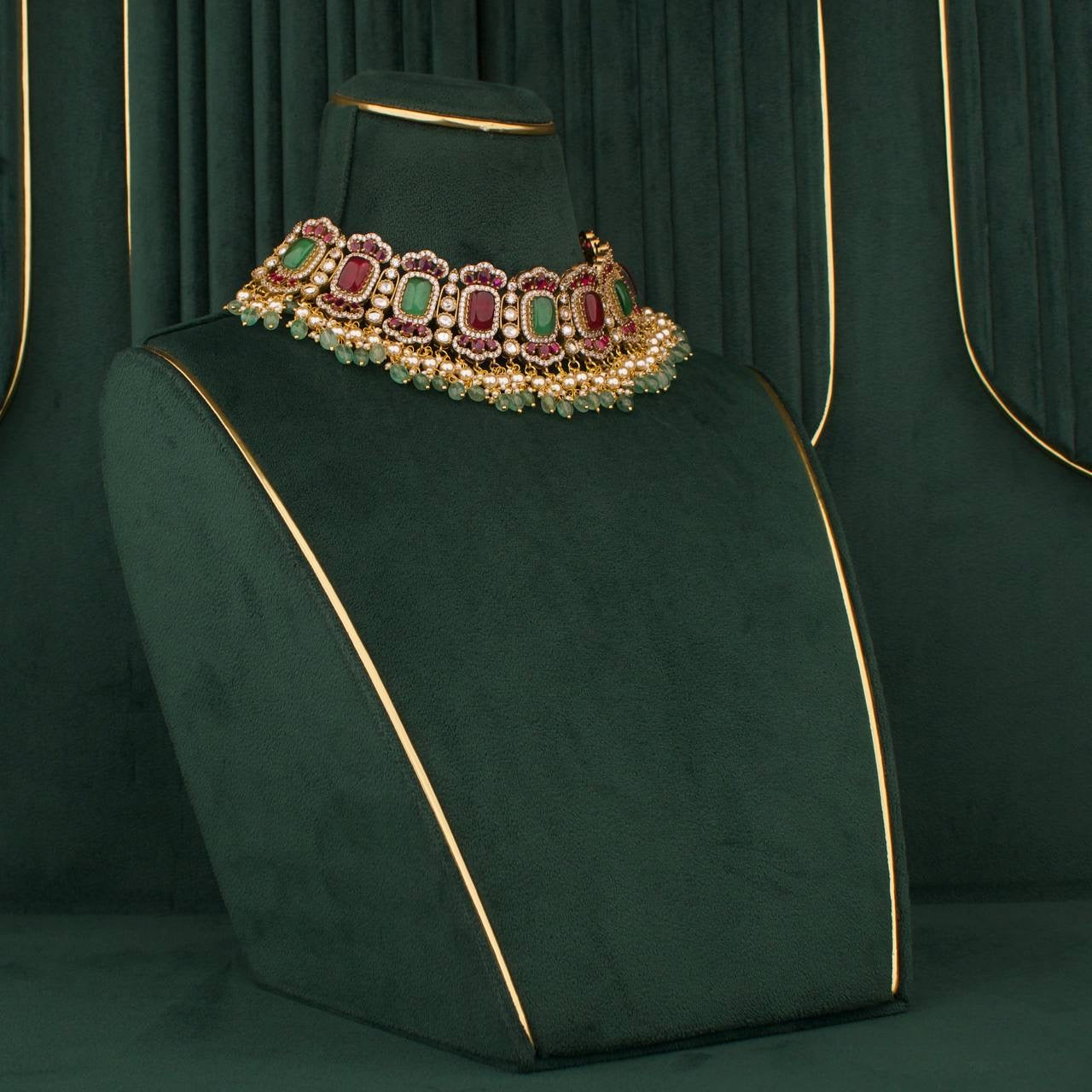 Designer Victorian Polki Fusion Chokers With Matching Earrings