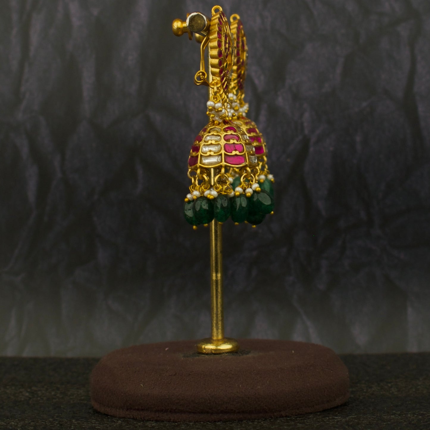 Sparkling Peacock Studded Jadau Kundan Jhumki Earrings