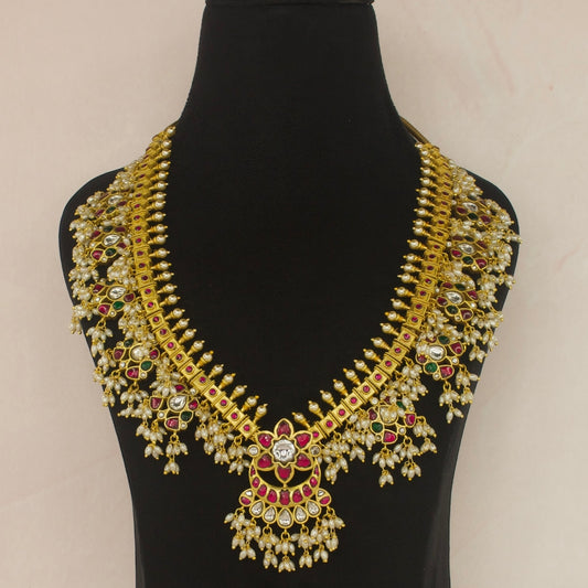 Intricate Gold Plated Jadau Kundan Guttapusalu Haram