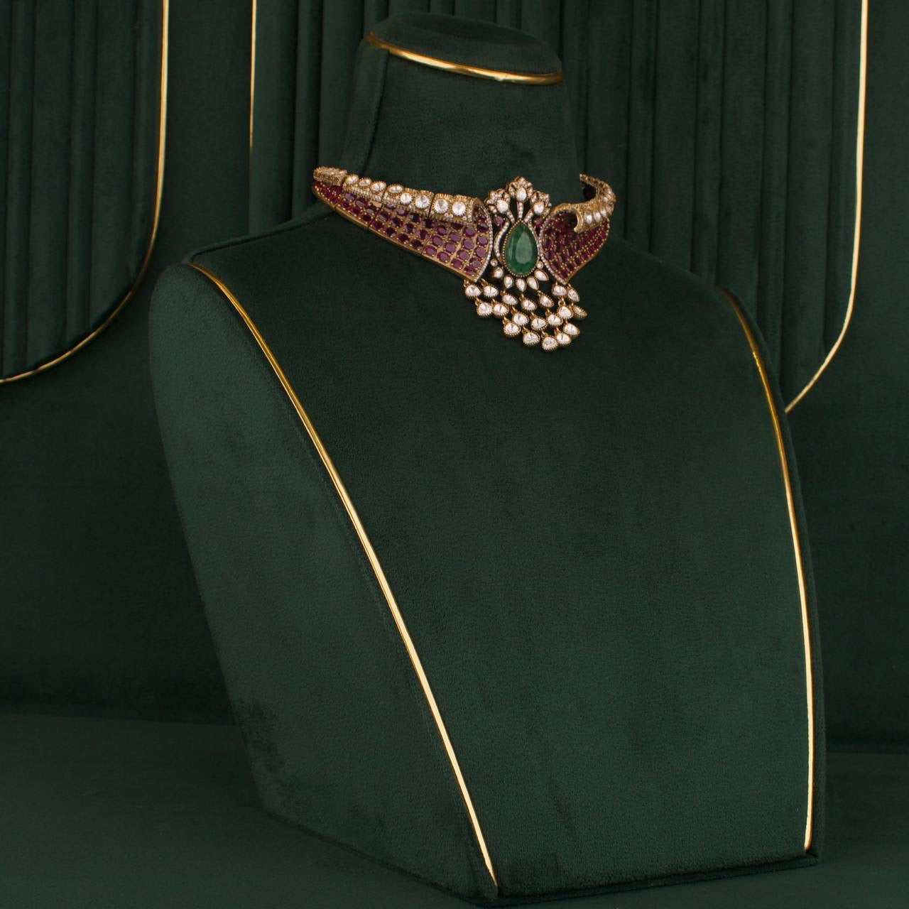 Designer Victorian Finish Polki Choker Set With Earrings