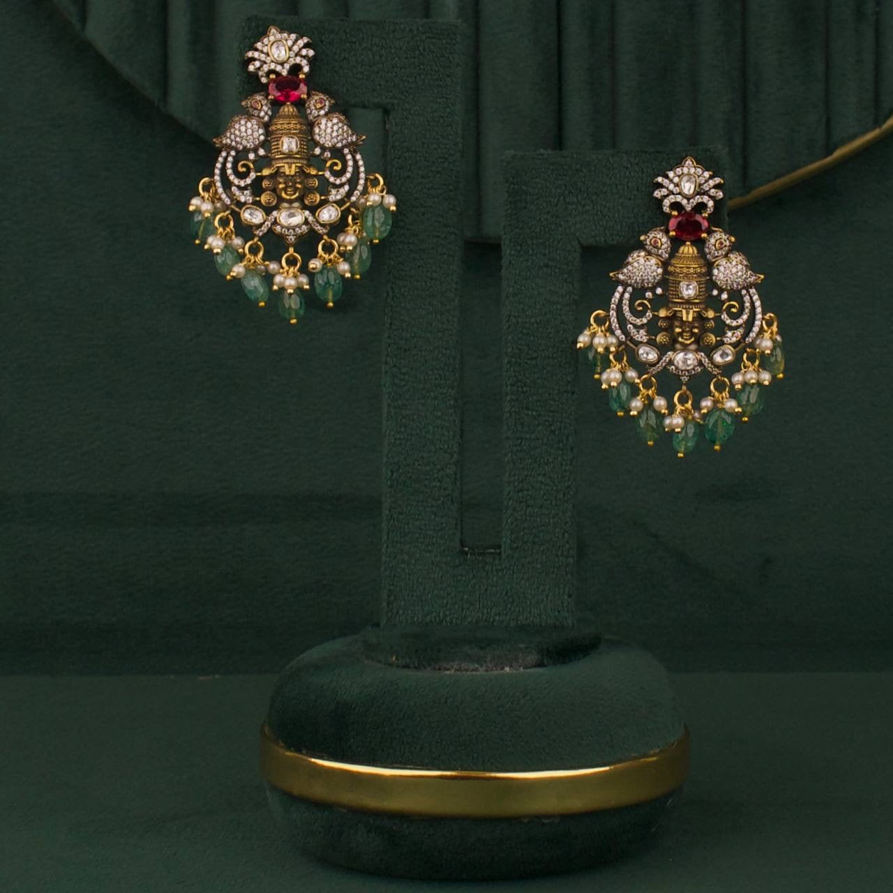 Gold Inspired Designer Lord Balaji beads Necklace Set With Matching Earrings