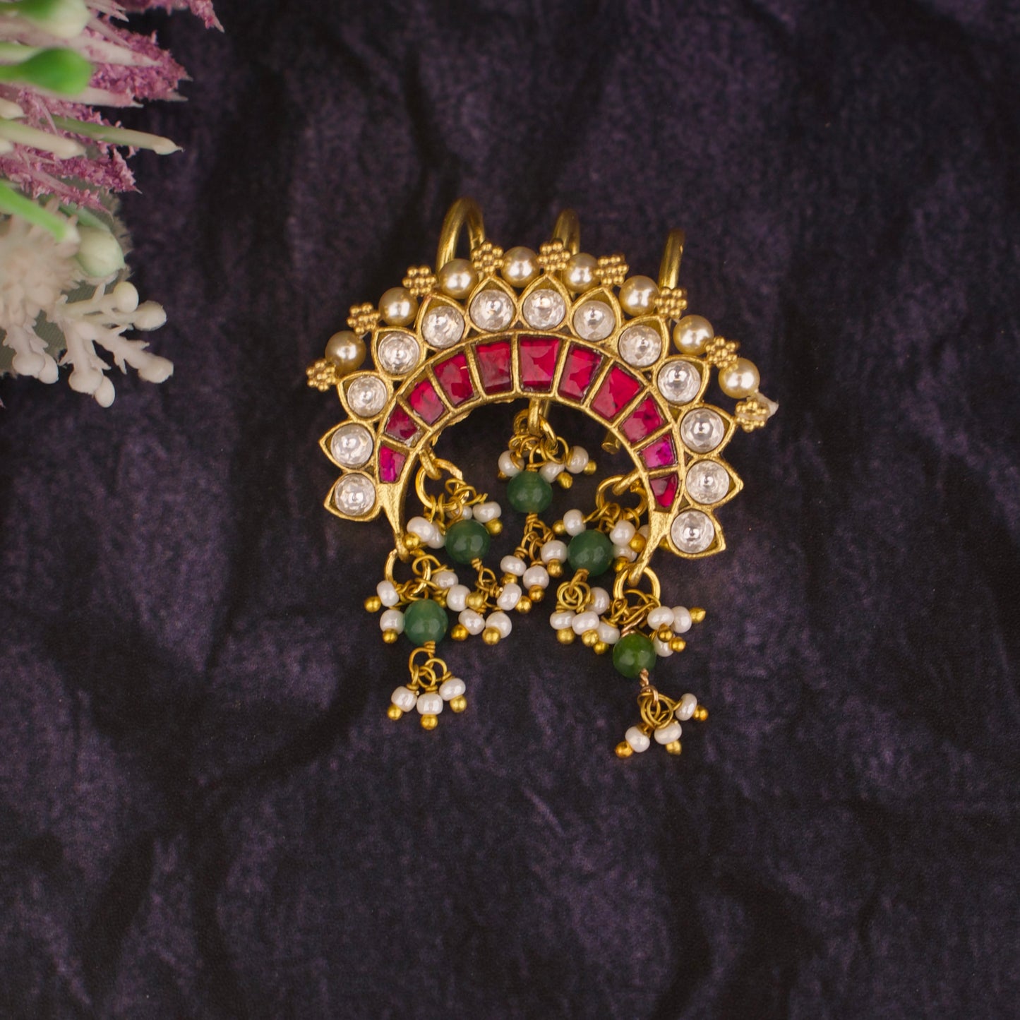 Dazzling Jadau Kundan Hairpin In Chand Design - DULHAN JEWELS