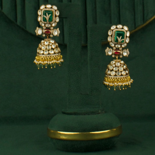 Spectacular Design Studded Polki Victorian Jhumki with Beads