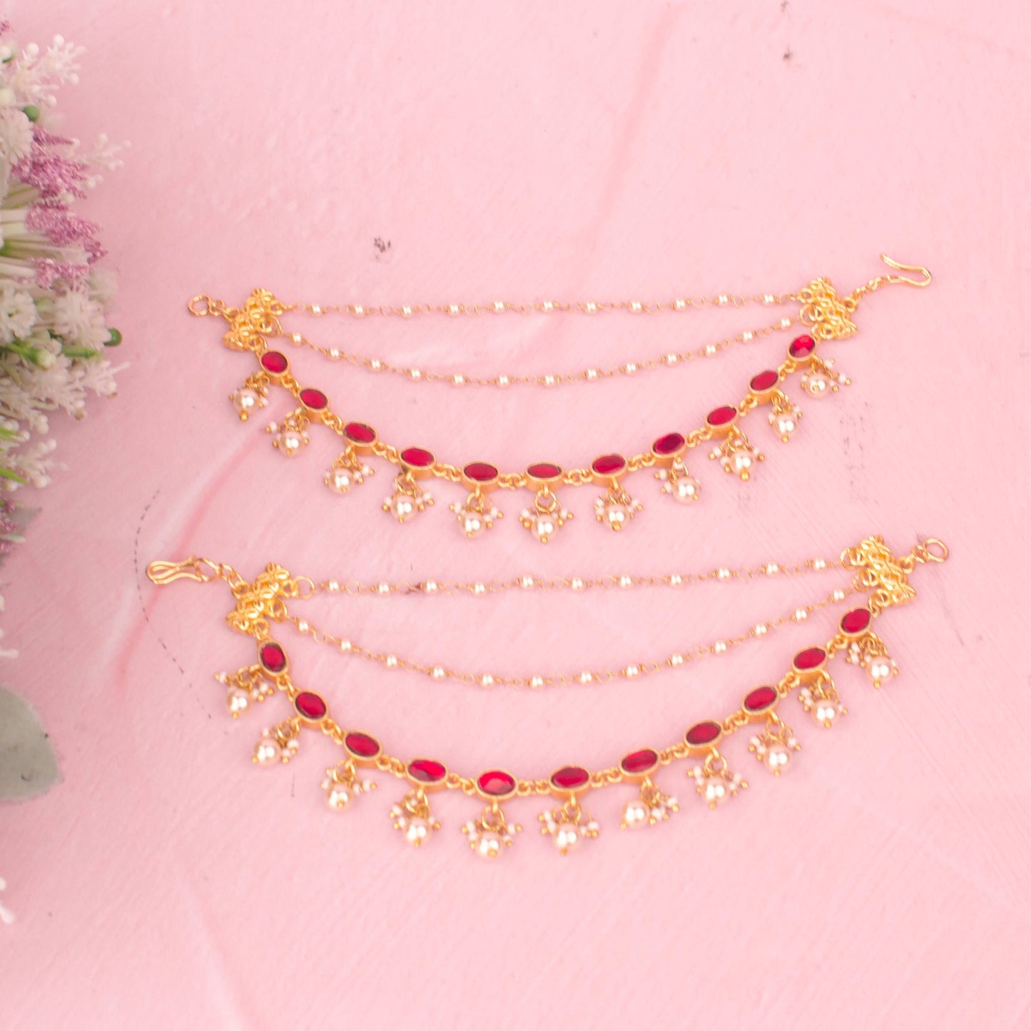 Classic Jadau Kundan Champasaralu With Pearl Hangings
