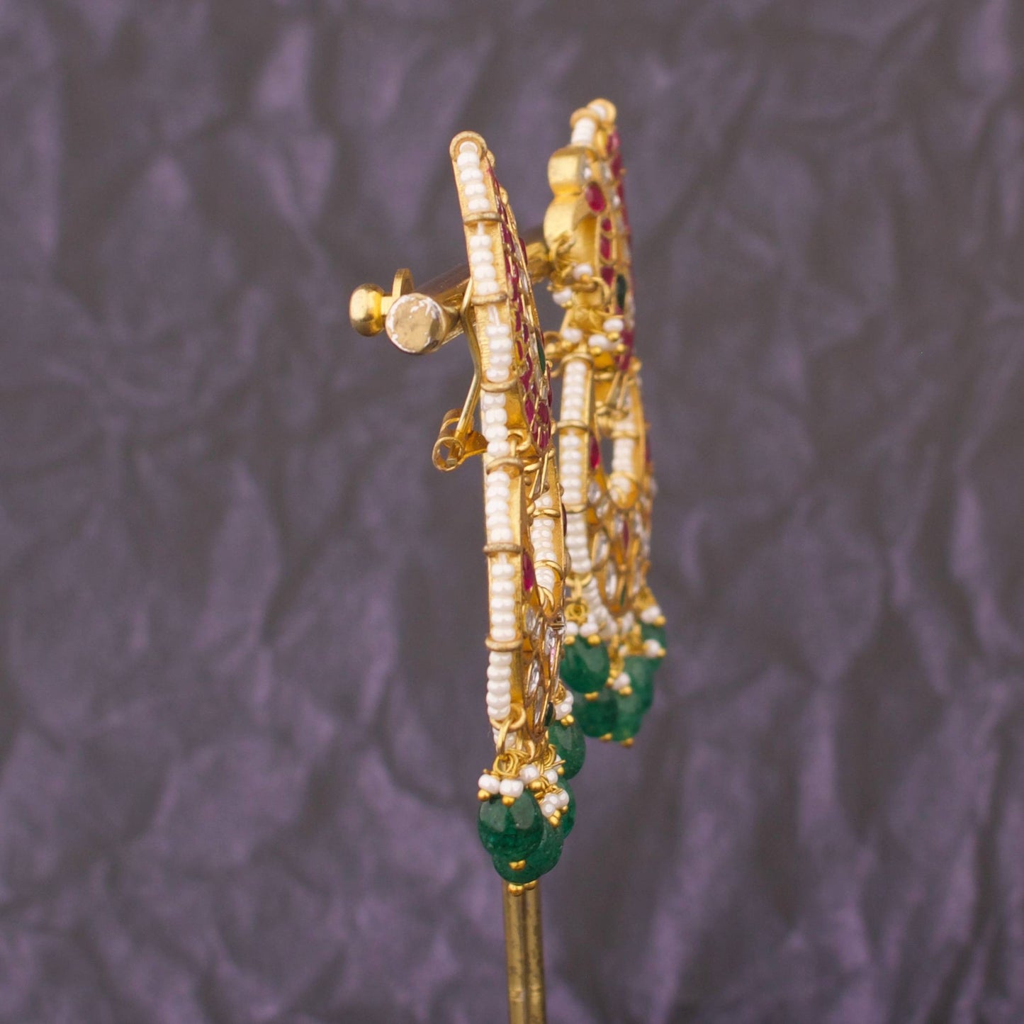 Regal Peacock Studded Jadau Kundan Chandbali Earrings