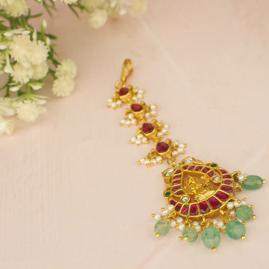 Laksmi Devi Design Jadau Kundan Long Maang Tikka with Chain