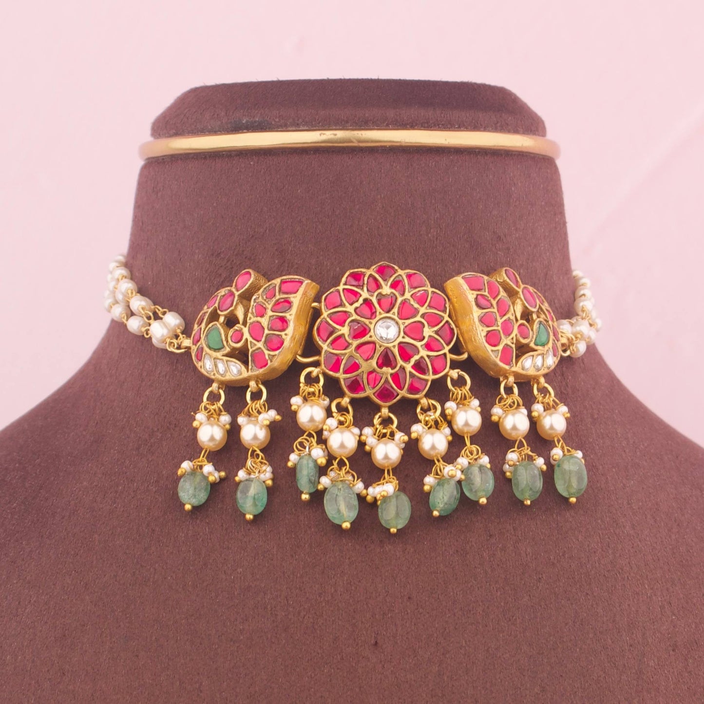 Elegant Jadau Kundan Choker With Green Drops
