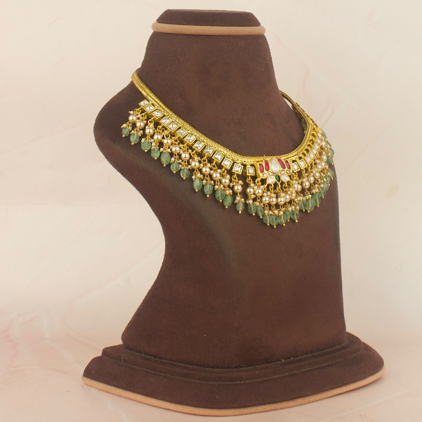 Unique Gold Style Lotus Design Jadau Kundan Jalebi Necklace