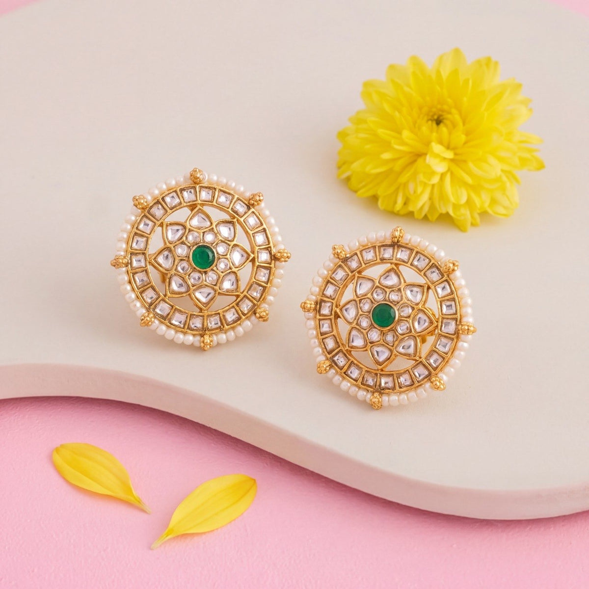 Phool Design Jadau Kundan Stud Earrings