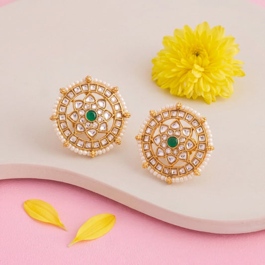 Phool Design Jadau Kundan Stud Earrings - Handcrafted Indian Bridal Jewelry by Dulhan Jewels