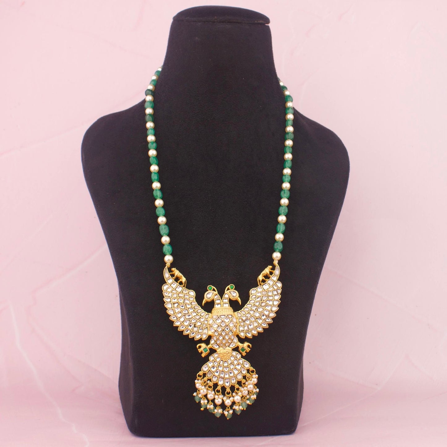 Reversible Jadau Kundan Beads Mala With Pearl Danglings
