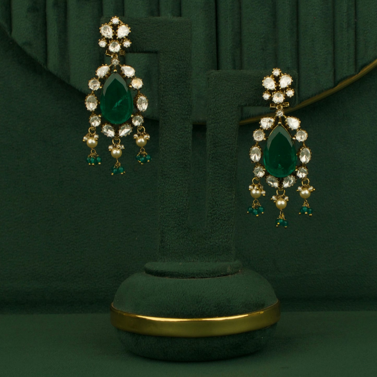 Bridal Victorian moissanite choker with matching earrings, emerald green teardrop