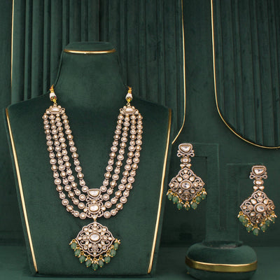 Royal Multi-Layer Victorian Necklace Set With Emerald Beads