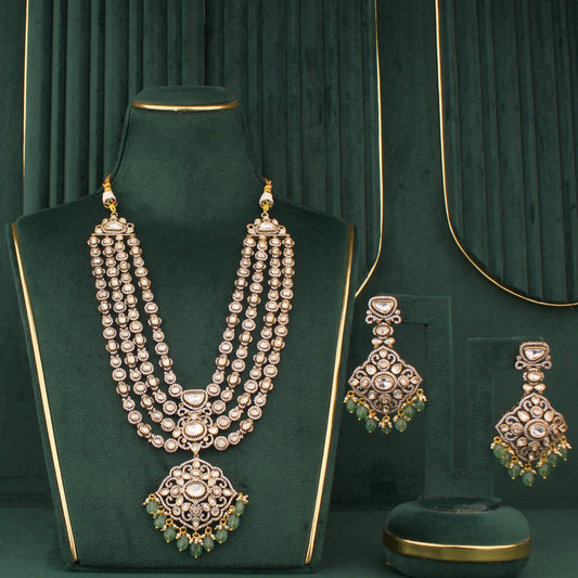 Royal Multi-Layer Victorian Necklace Set With Emerald Beads