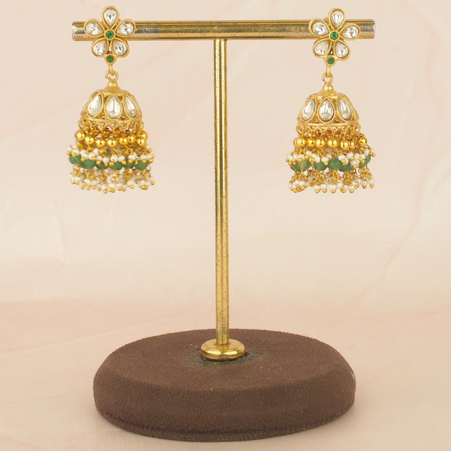 Cute  Jadau Kundan flower Jhumka Design With Guttapusalu Hangings