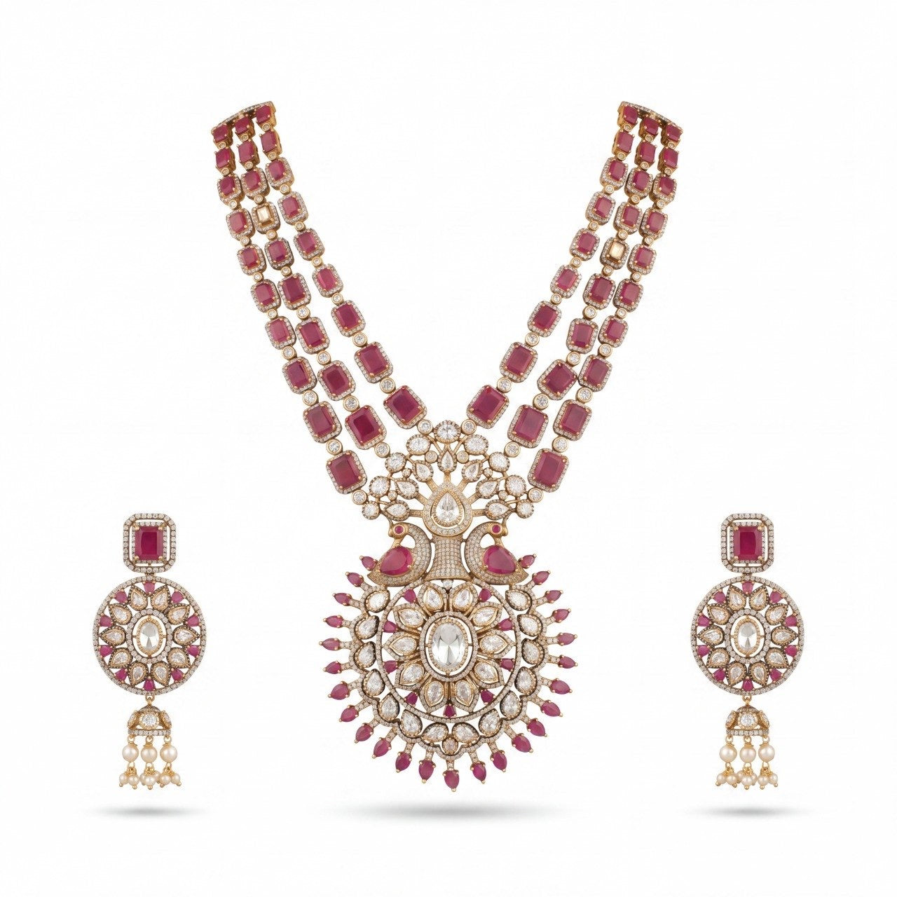 Alluring Design 3/Layered Necklace with Matching Earrings