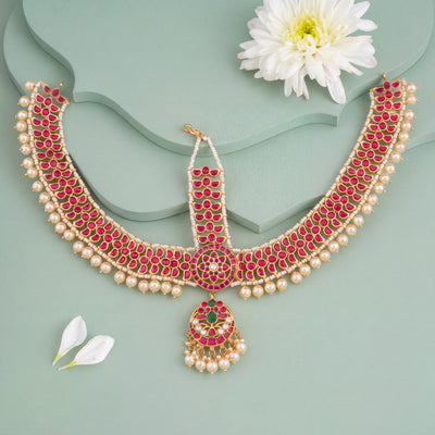 Elegant Bridal Jadau Kundan Mathapatti With Pearl Drops