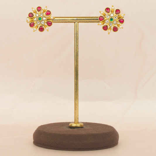 Floral Pearl Studded Jadau Kundan Tops Earrings