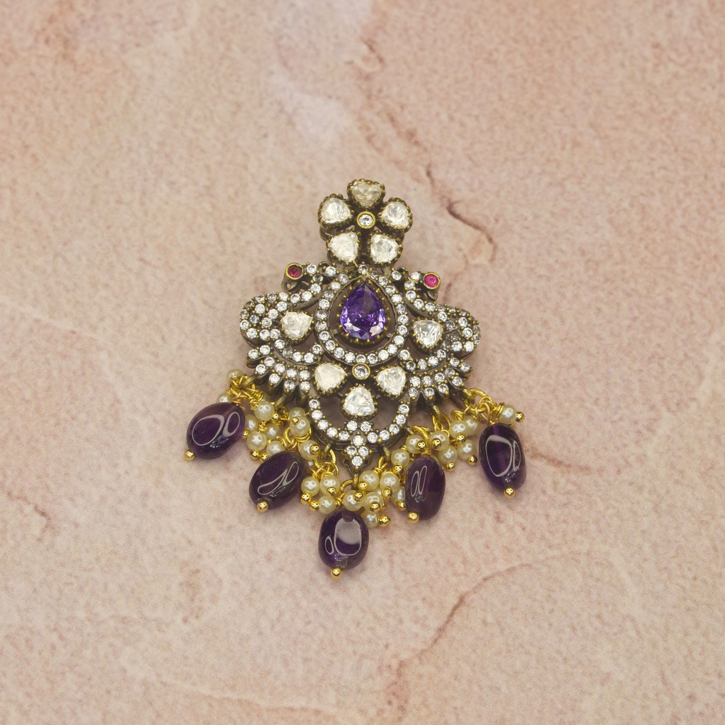 Exquisite Victorian Pendant with Polki and CZ Stoneswith High Quality Victorian finish. This product belongs to Victorian jewellery category