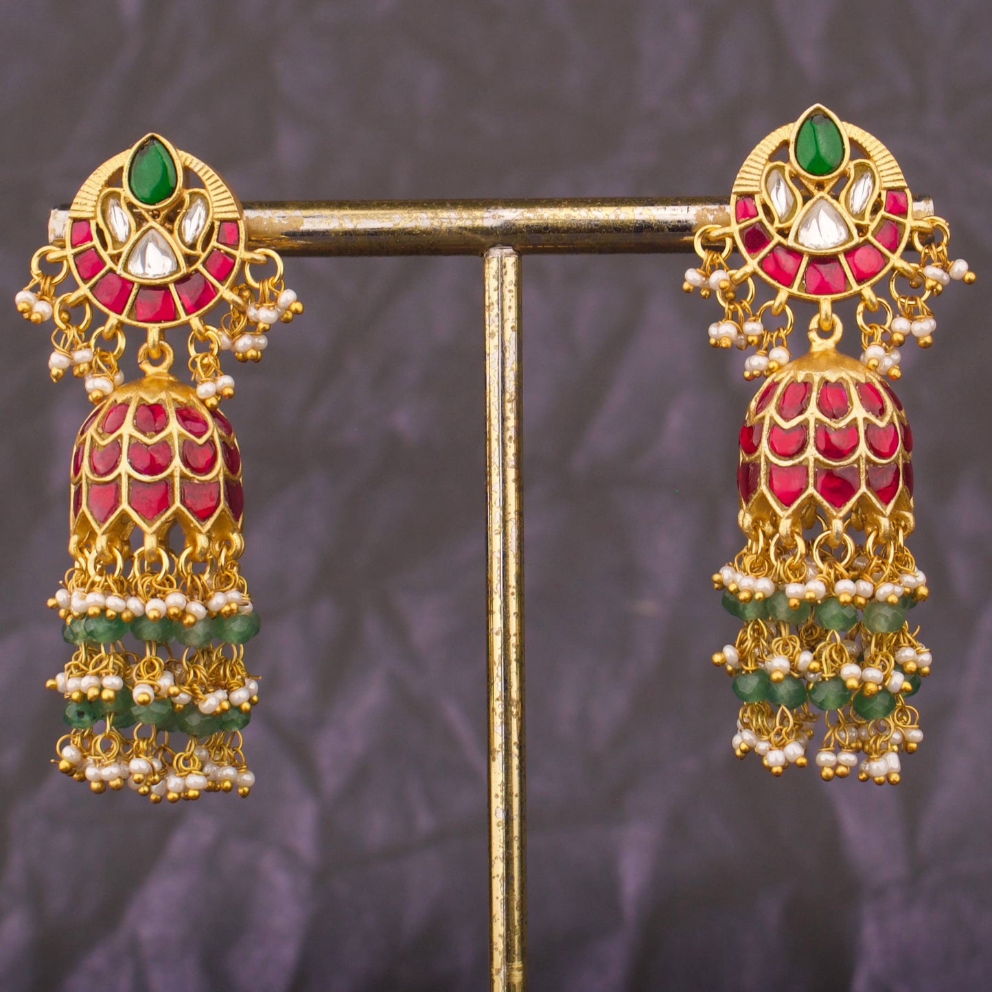 Chand Kundan Jhumka Earrings With Pearl Drops