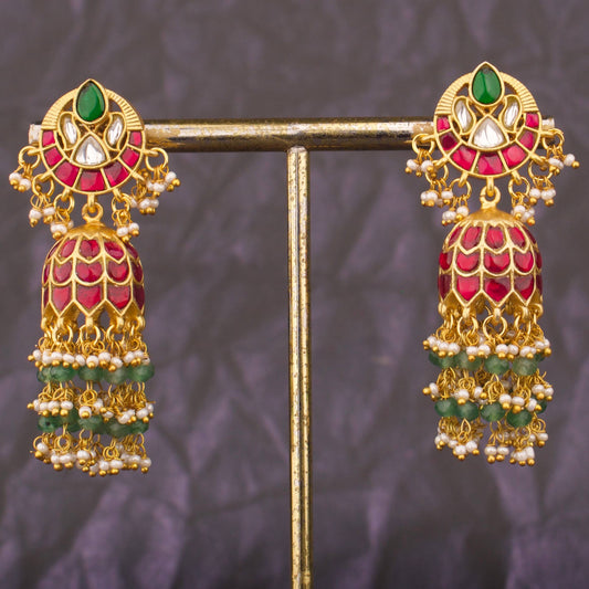 Chand Kundan Jhumka Earrings With Pearl Drops