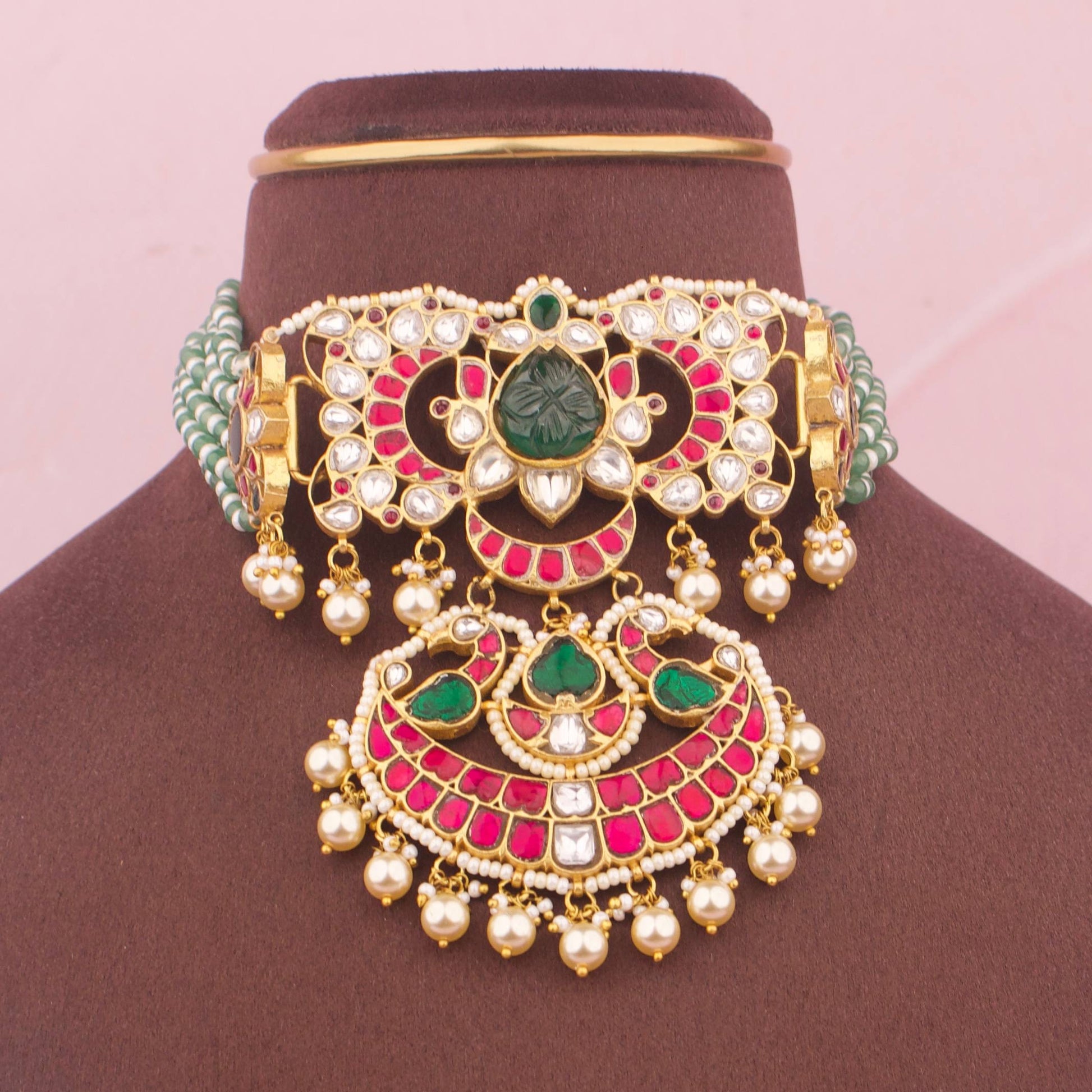 Royal Jadau Kundan Choker With Chand Locket - Premium Indian Ethnic Jewelry | Dulhan Jewels