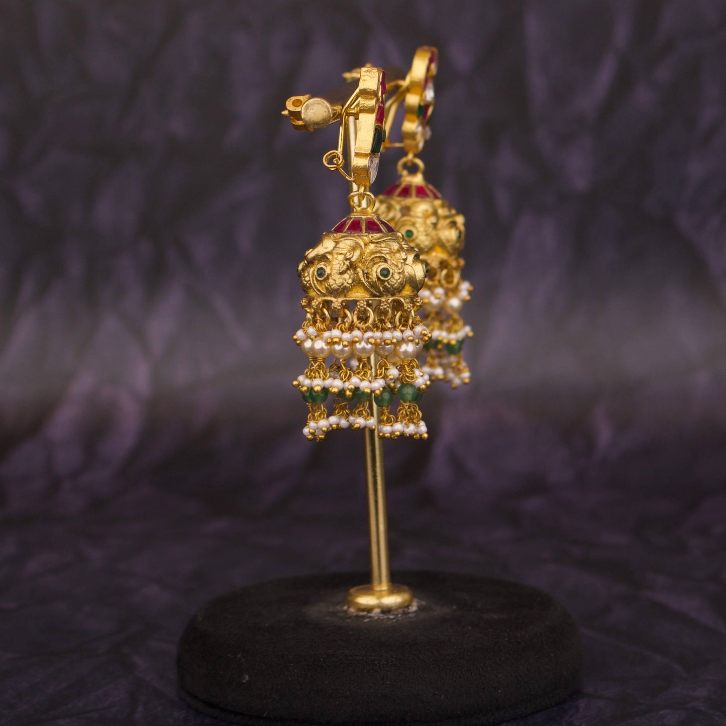 Peacock Studded Premium Antique Jadau Kundan Earrings – Regal Heritage Style