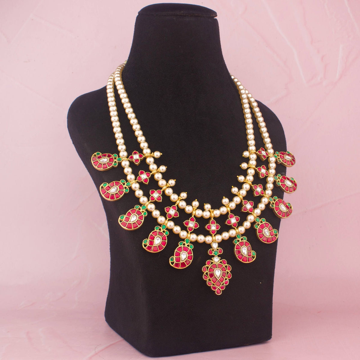 Grand Jadau Kundan Swarovski Pearl Necklace With Matching Earrings