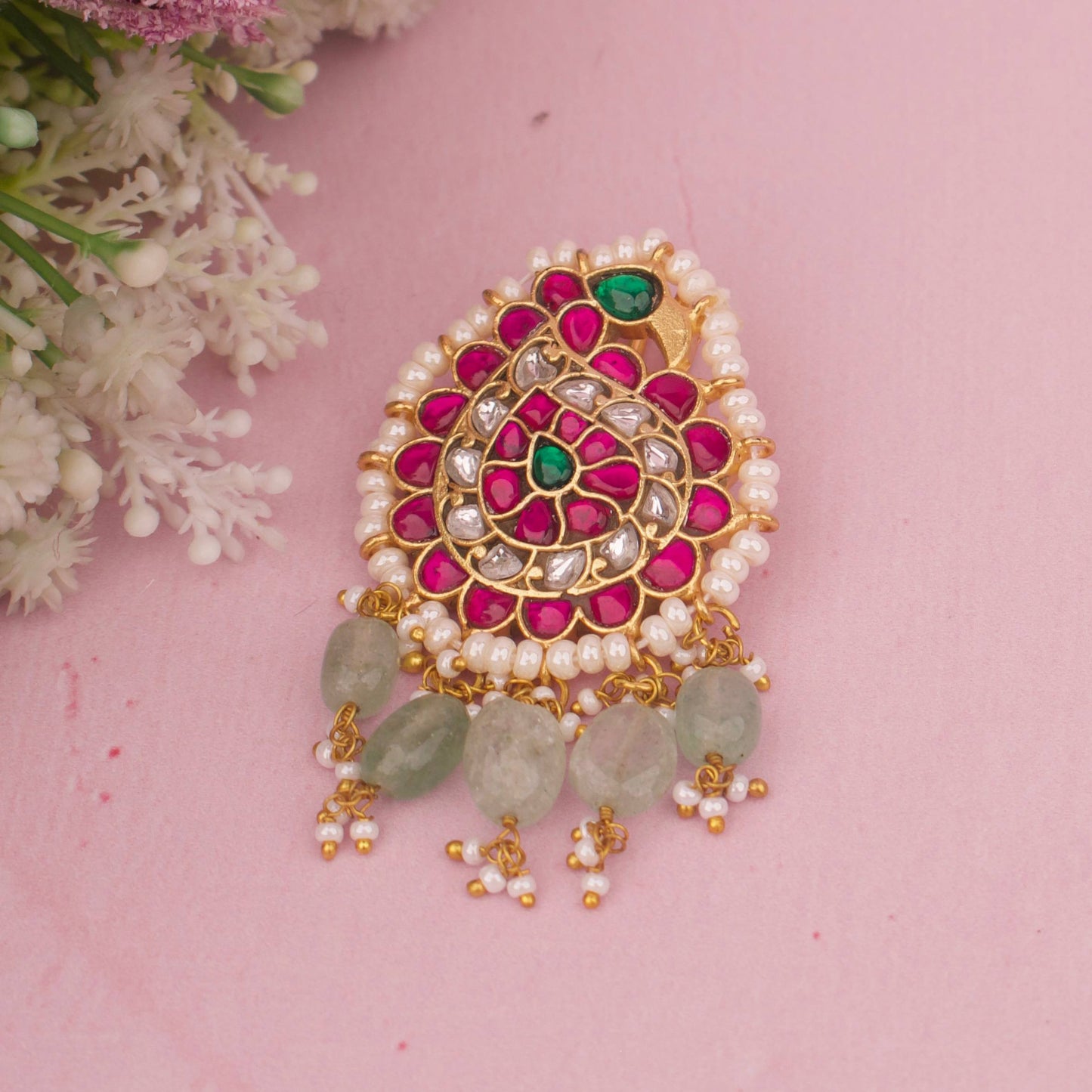 Dazzling Jadau Kundan Mango Peacock Design Locket