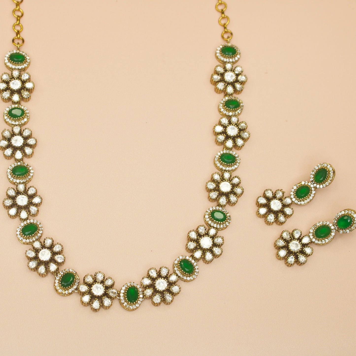 Floral Victorian Necklace Set in purple & green colour