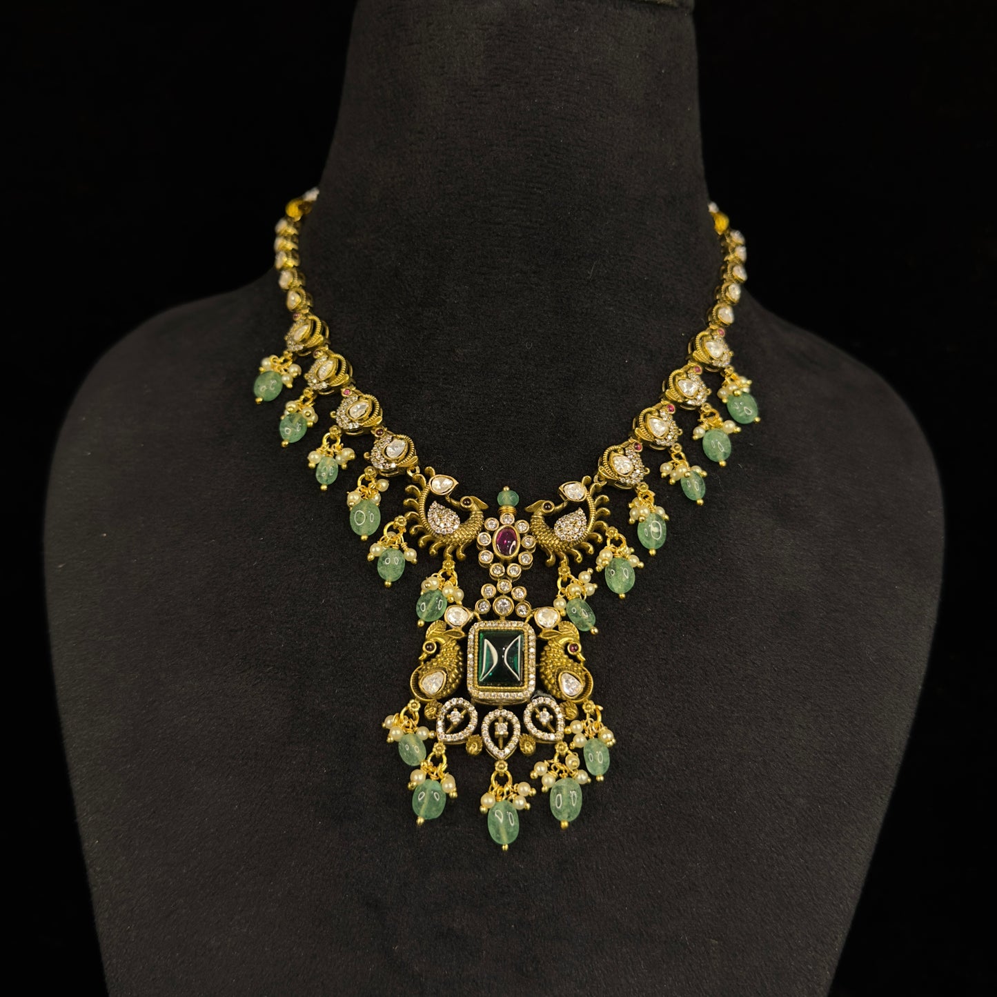 Antique Victorian finish Peacock Necklace with earrings