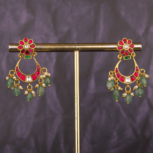 Floral Studded Jadau Kundan Chandbali Earrings