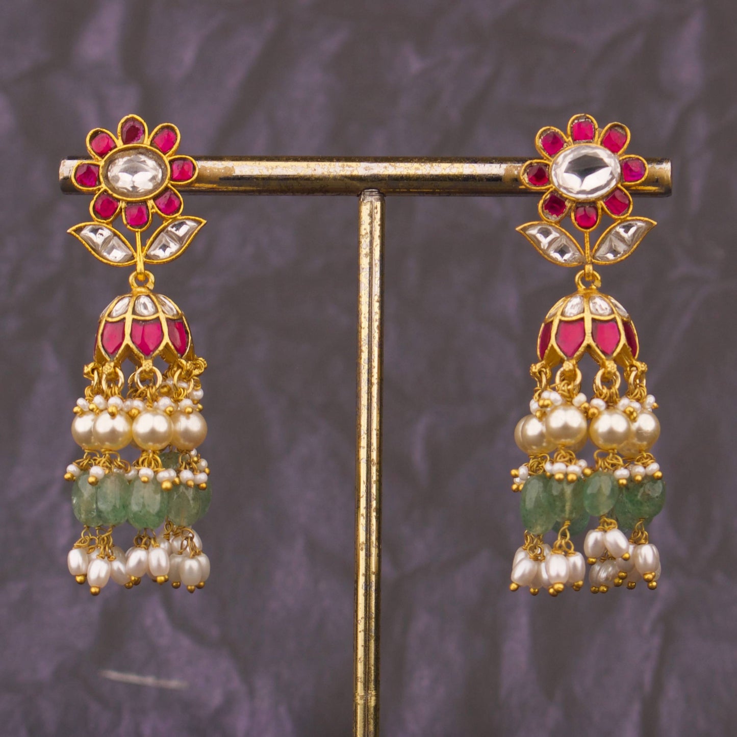 Elite Jadau Kundan Jhumka Earrings With Pearl Hangings