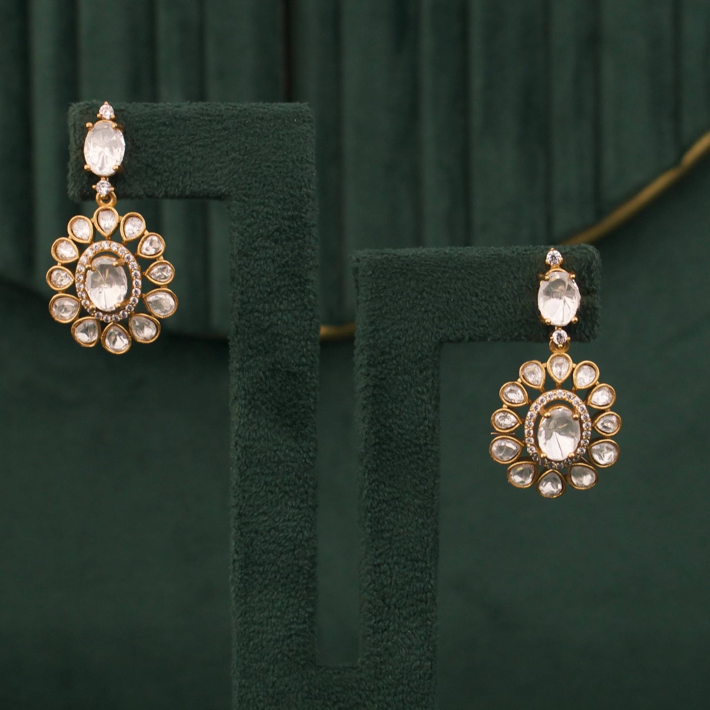 Victorian Finish Polki Short Necklace With Matching Earrings