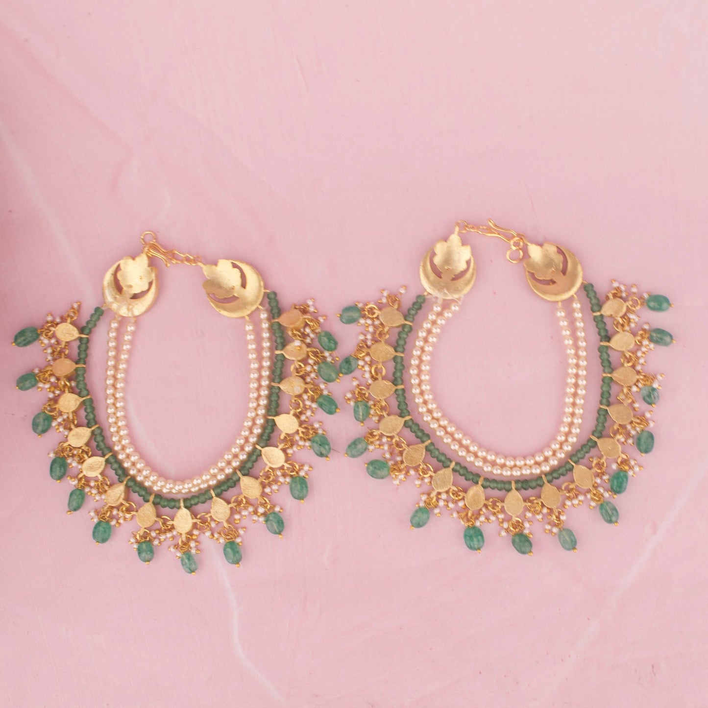 Bridal Jadau Kundan Champasaralu With Green Hangings