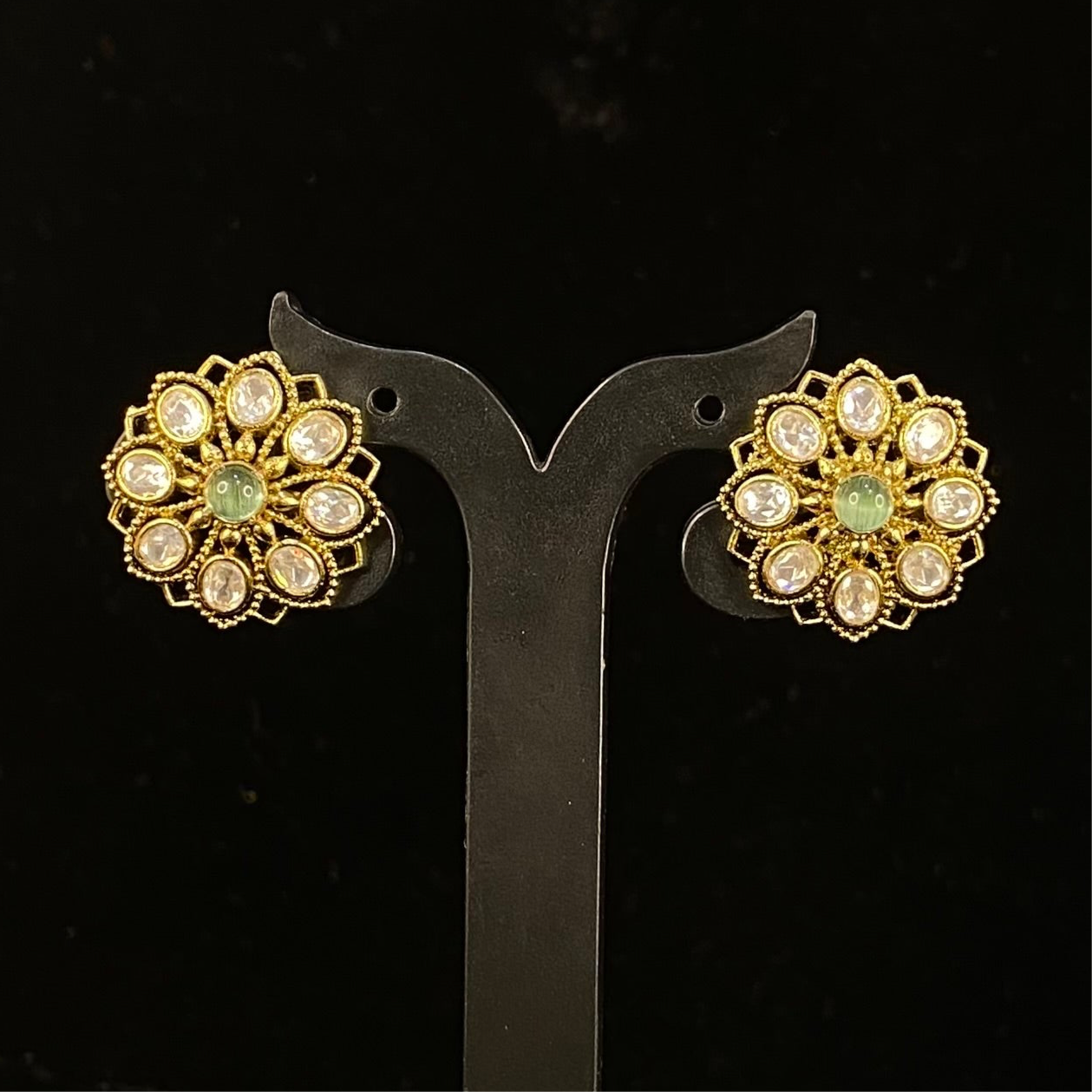 Simple Antique-Victorian finish moissanite polki stud Earrings