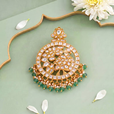 Designer Peacock Pendant With Green Stone Drops