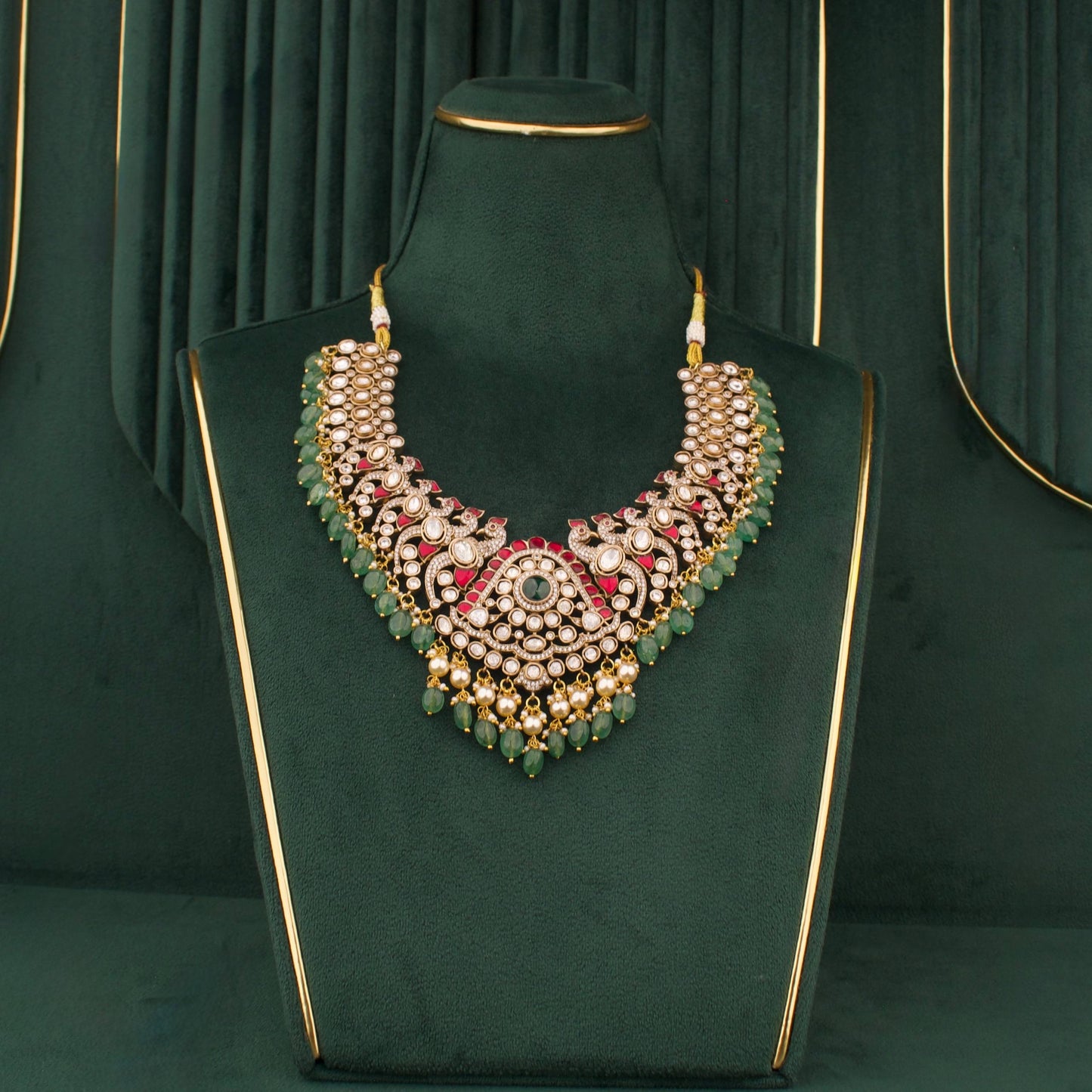 Lavish Victorian Necklace Set with Green Beads And Matching Earrings